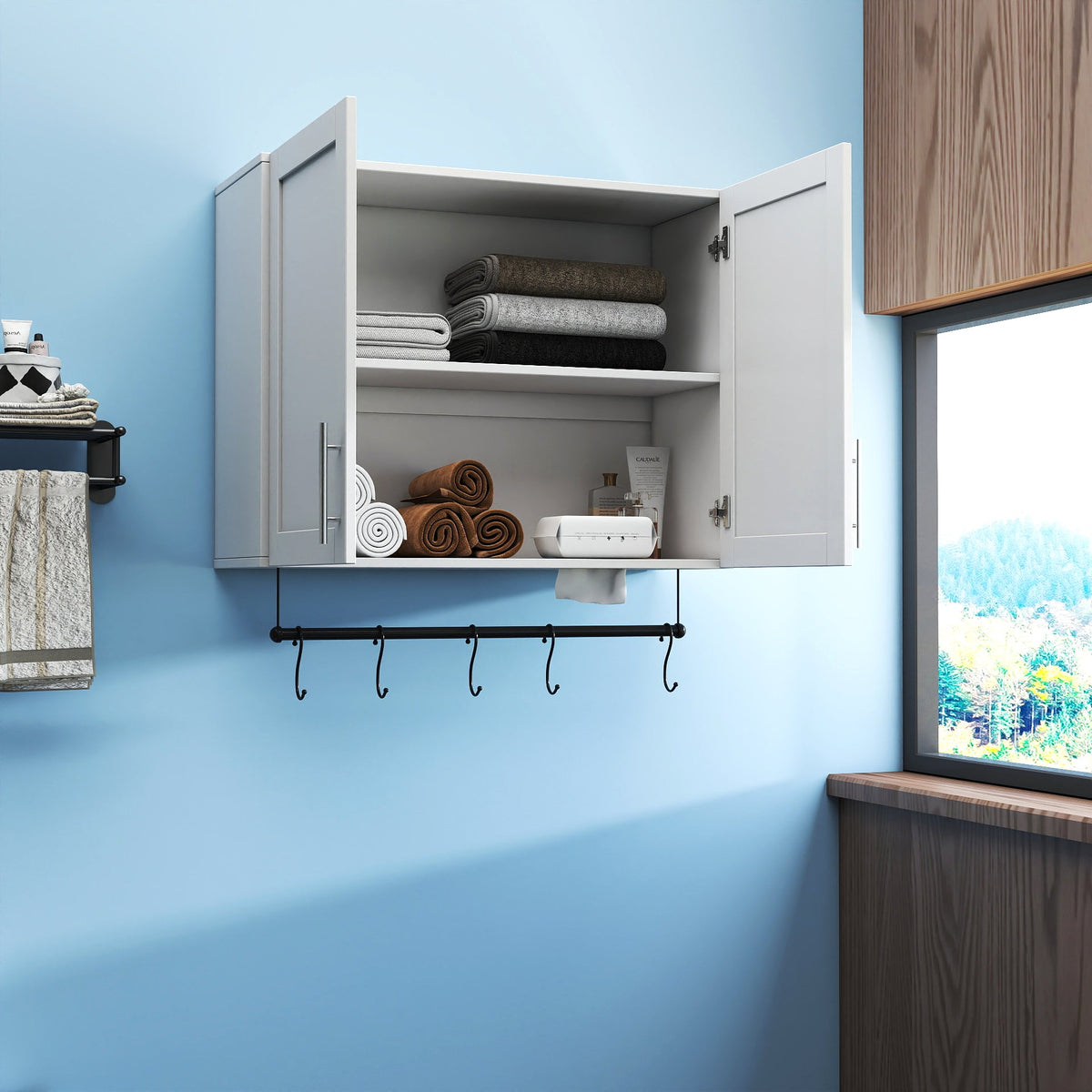 Bathroom Wall Cabinet with Adjustable Shelf and Towel Bar