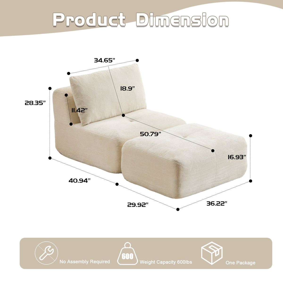 Modern Memory Foam Compressed Sofa with Chaise Longue
