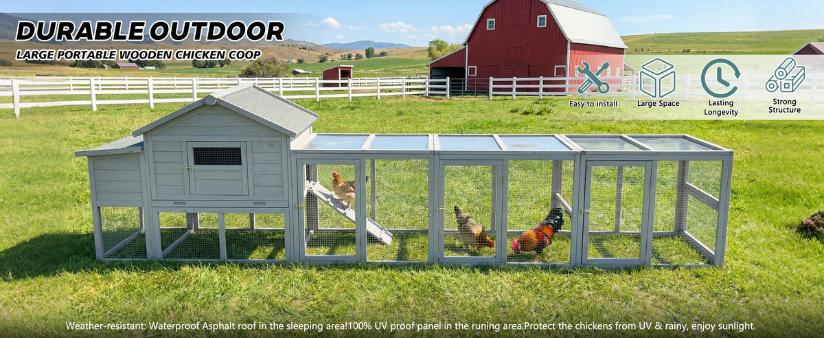 141" Gray Large Wooden Chicken Coop