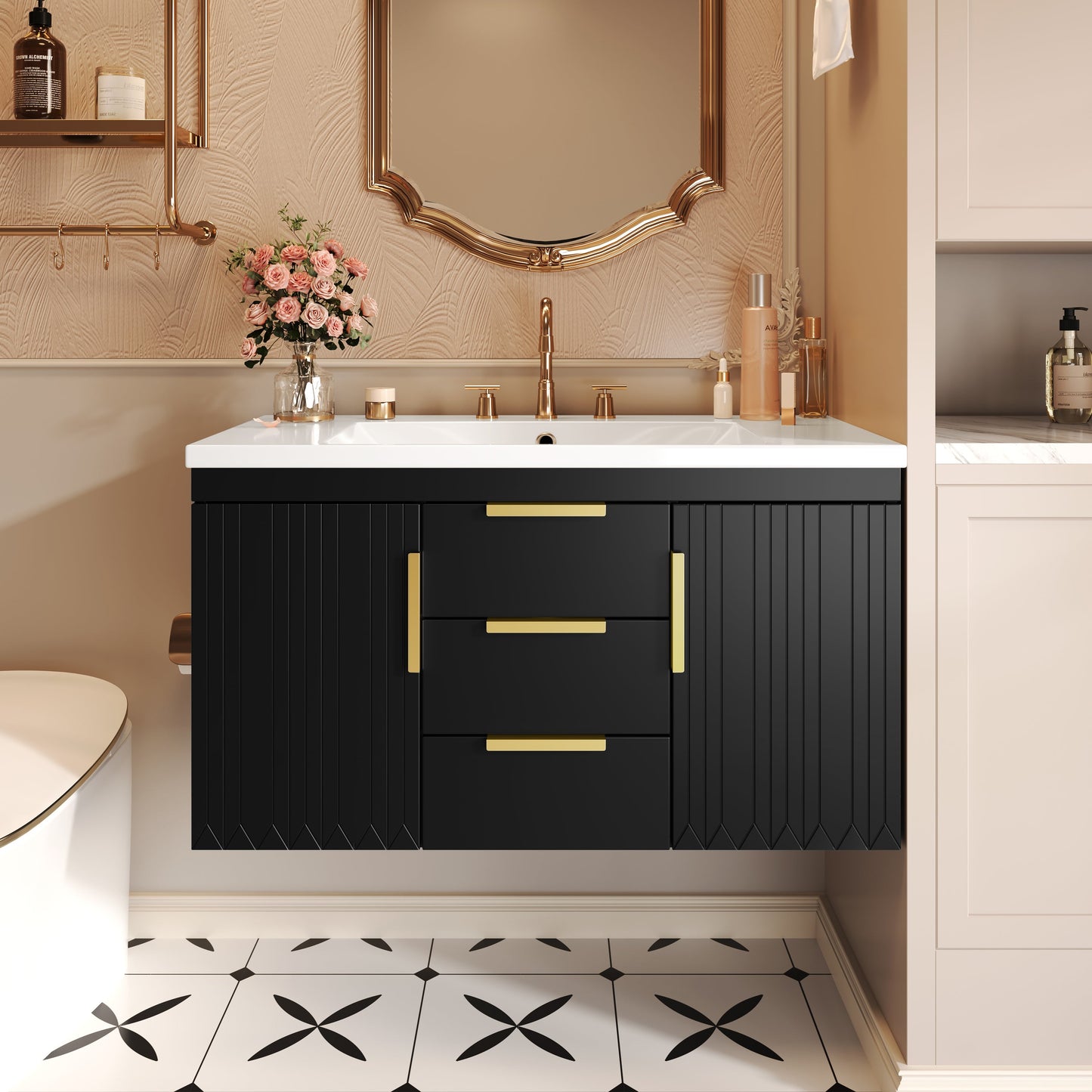 36'' Wall Mounted Bathroom Vanity with Resin Sink