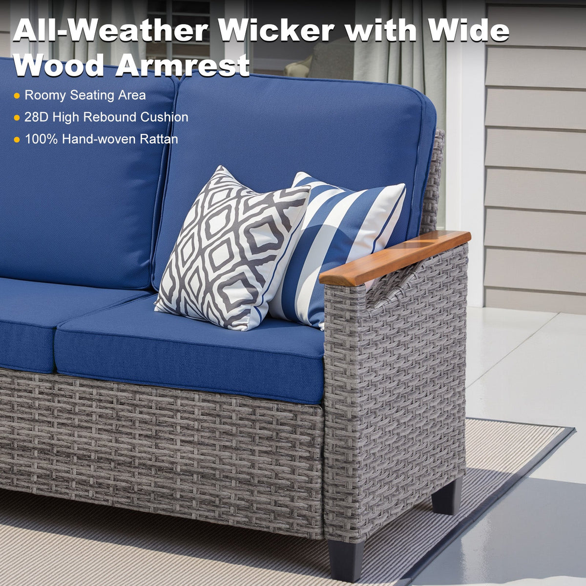 69.7" Wide Outdoor Wicker Patio Sofa, Deep Seating Outdoor Couch