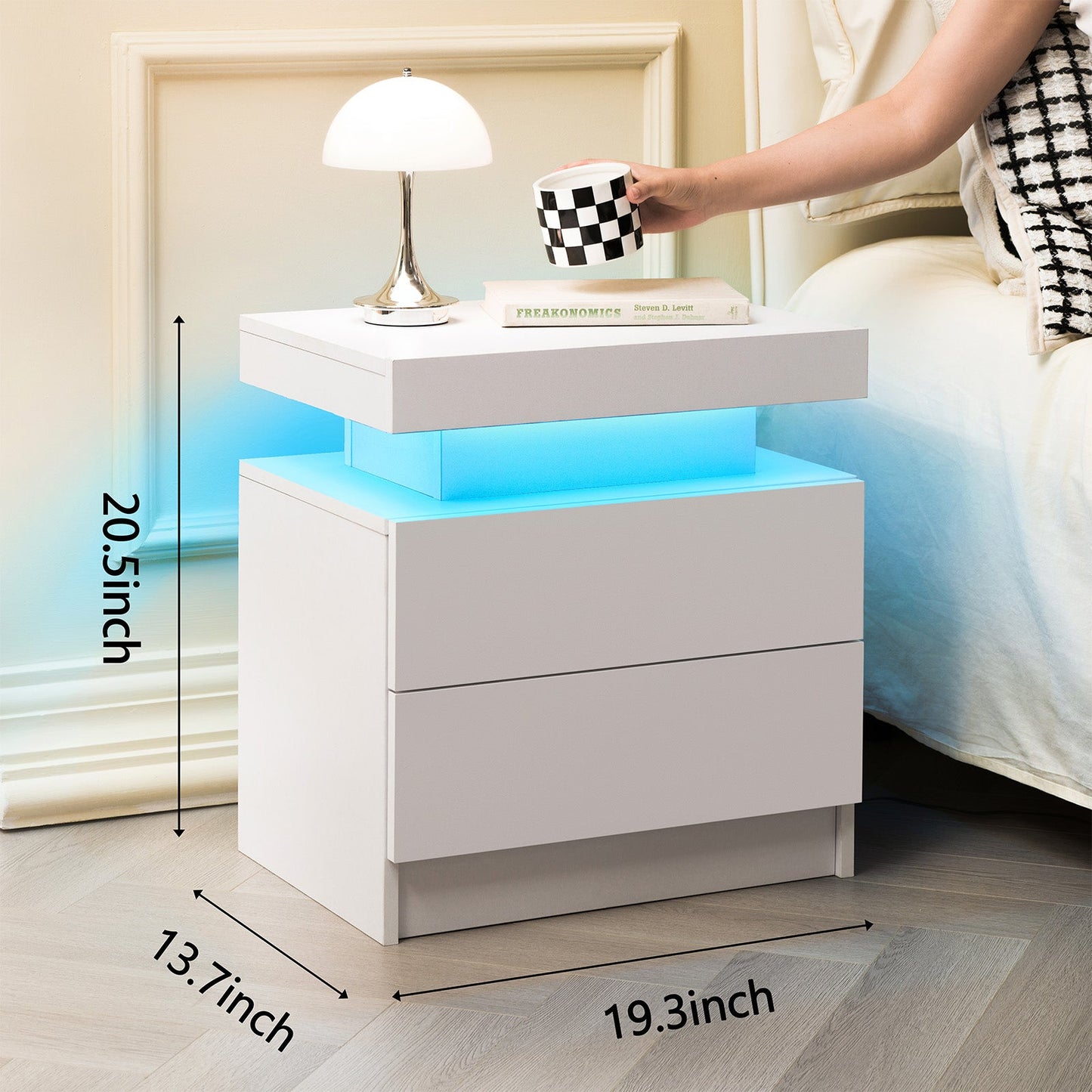 LED Nightstand with 2 Drawers for Bedroom