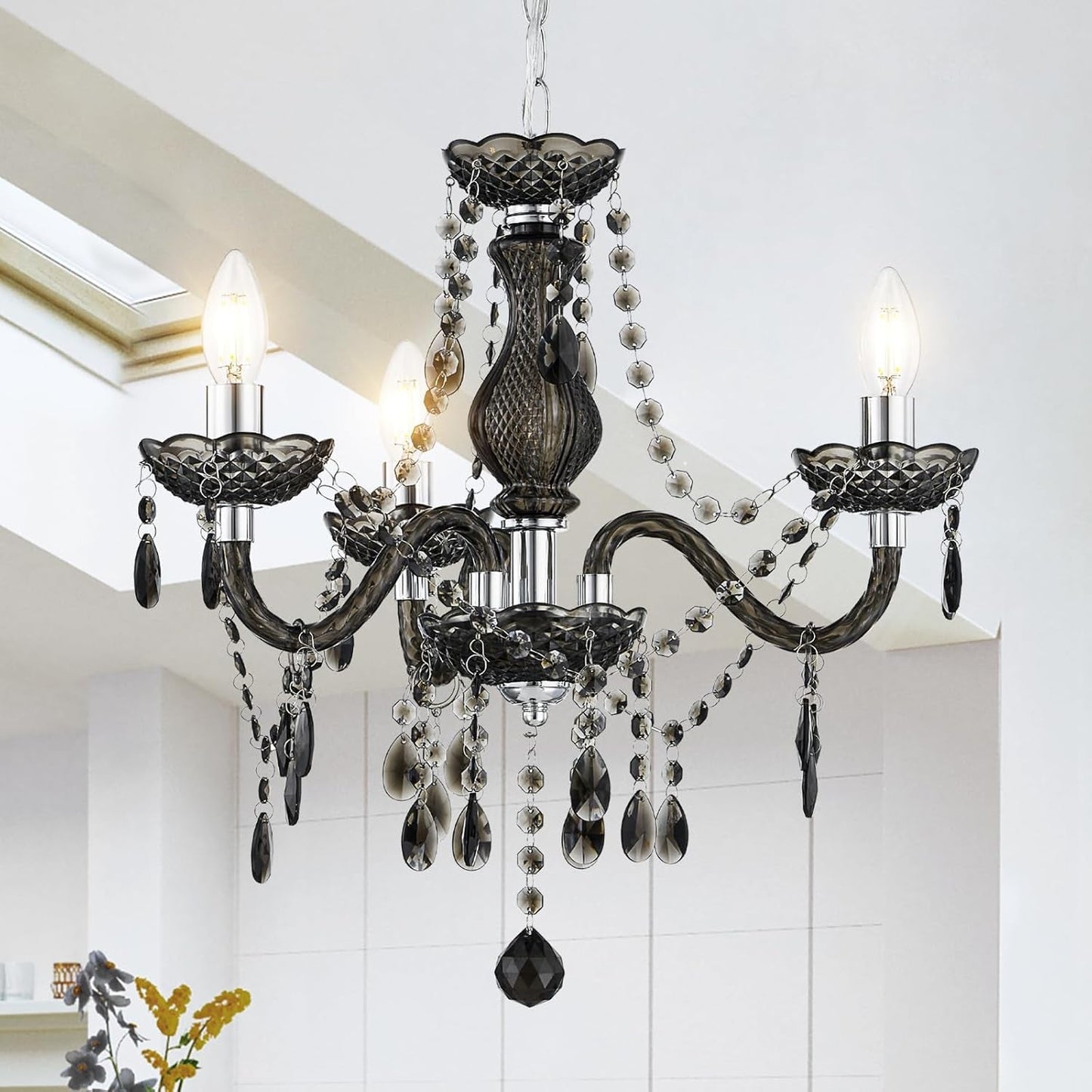 Black Small Crystal Chandelier Dimmable 3 Light Pendant