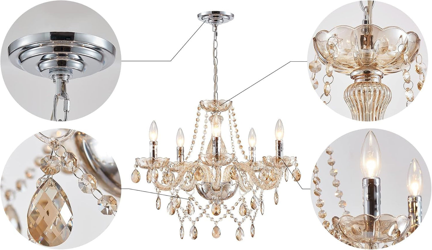 Champagne Crystal Chandelier 5 Light Modern Bedroom showcasing its elegant design and luxurious details.