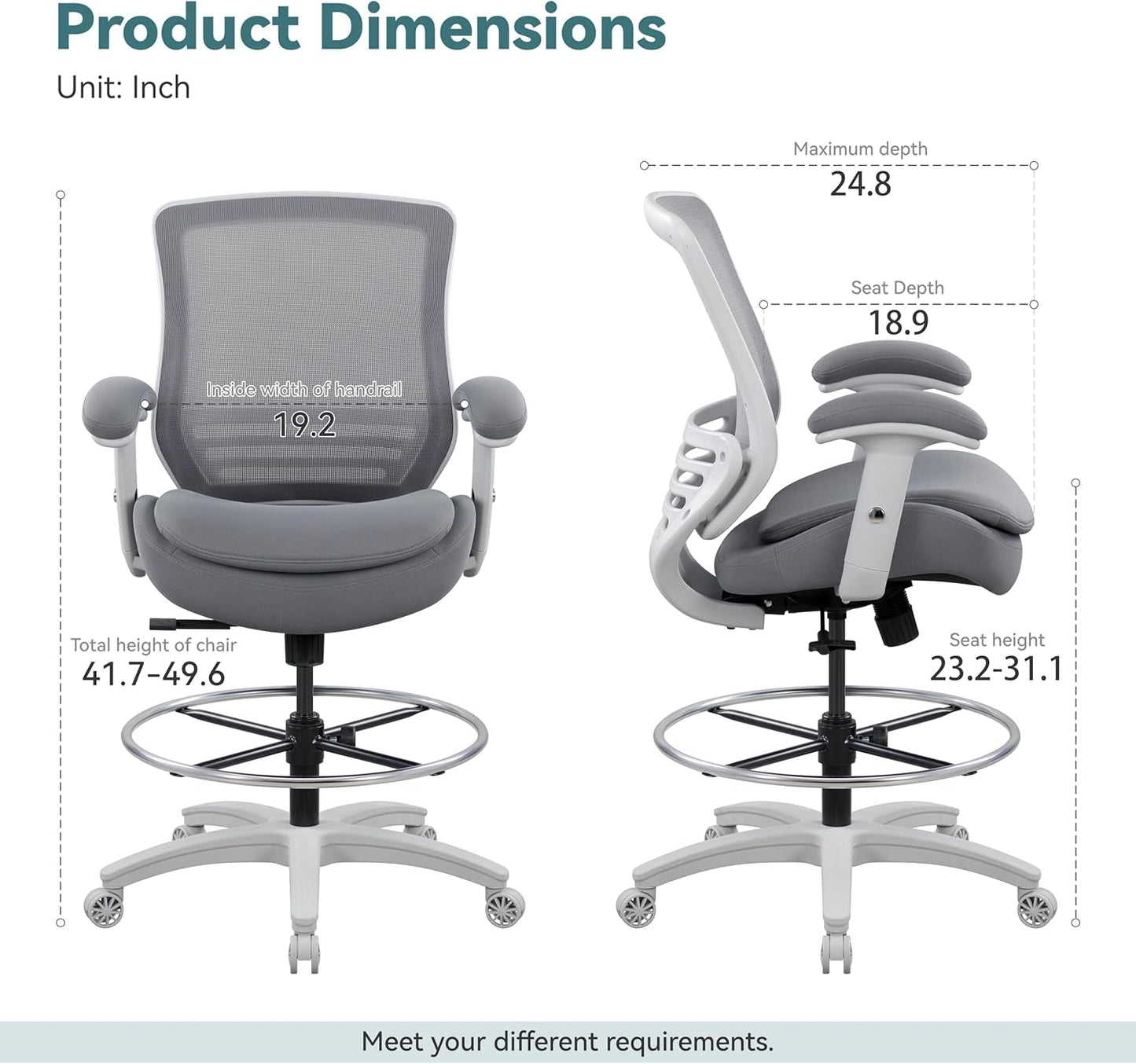 Ergonomic Mid Back Drafting Chair 400 Lb Capacity Grey