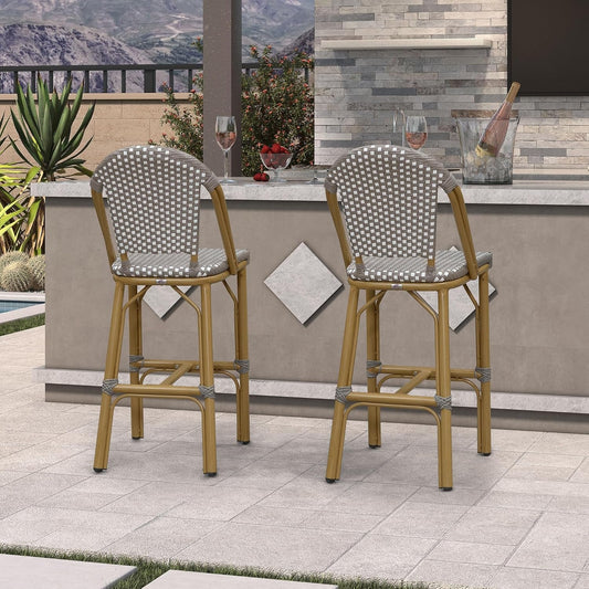 French Style Rattan Bar Stools Set for Outdoor Spaces