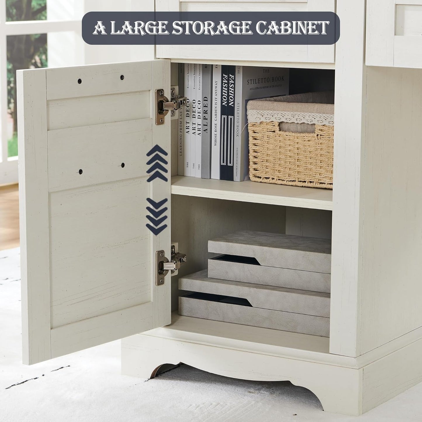 60 Inch Farmhouse L Shaped Desk Antique White With Drawers