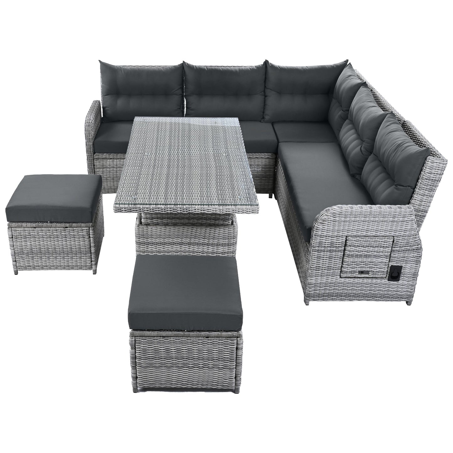 Outdoor Furniture Set Patio Rattan with Recliners and Tables