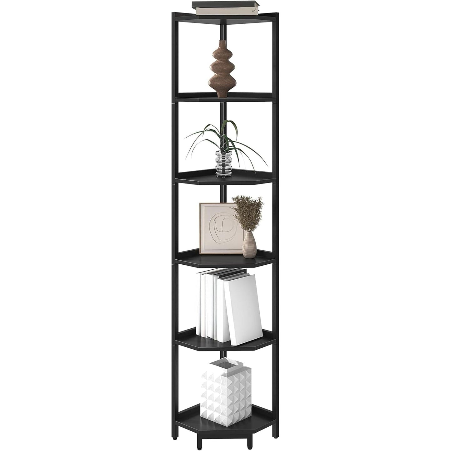 6 Tier Black Corner Shelf Stand Bookshelf For Living Room