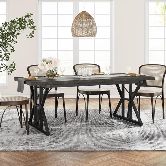 Farmhouse Dining Table 70.8 Inch Heavy Duty Metal Legs