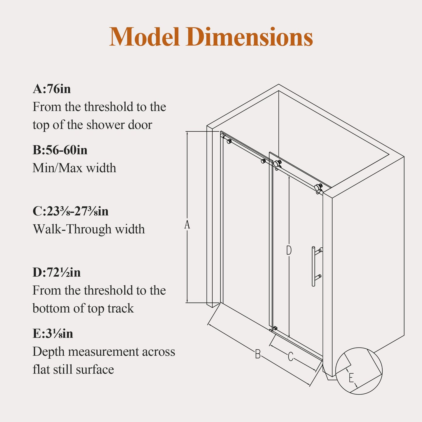 Stainless Steel Round Tube Frameless Shower Door