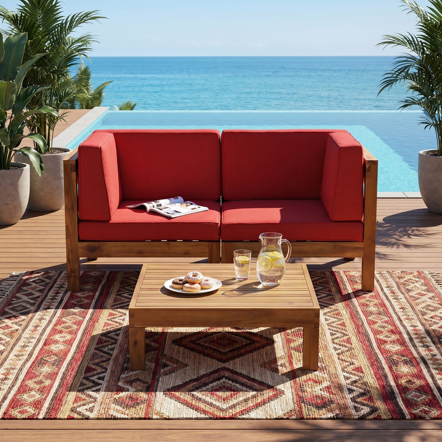 Brava X-Back 2 Seater Sectional Loveseat with Coffee Table