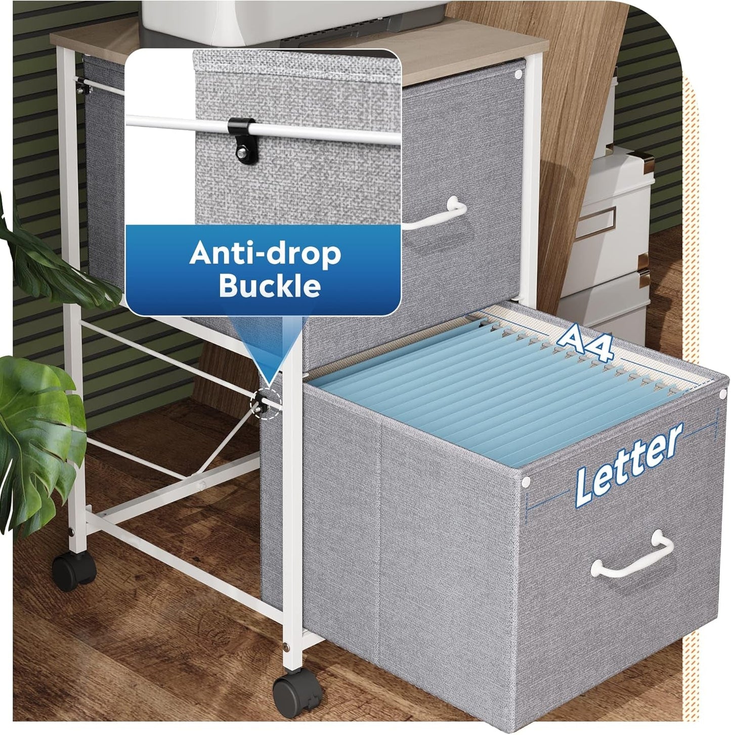 Light Grey 2 Drawer Mobile File Cabinet Rolling Printer Stand Fits A4 Or Letter Size