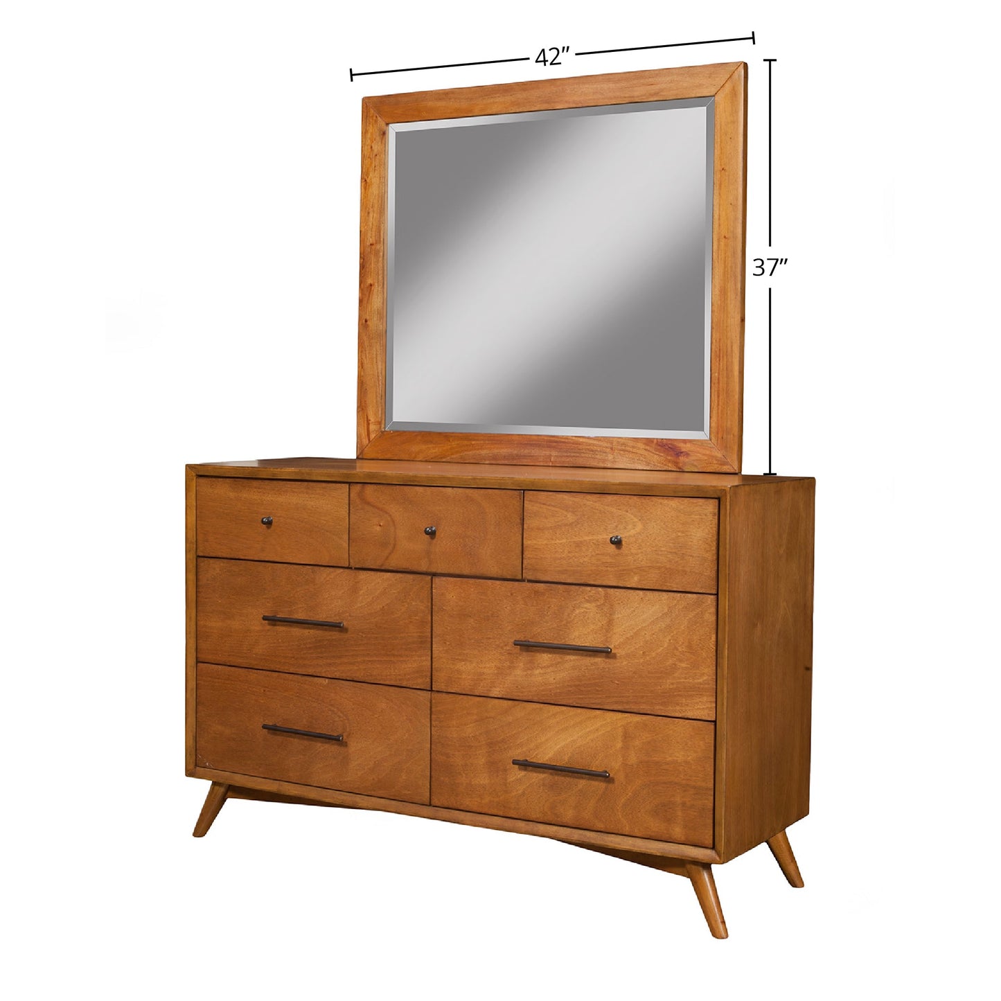 Flynn Mirror, Chestnut with sturdy Mahogany frame, perfect for Mid-Century Modern decor.