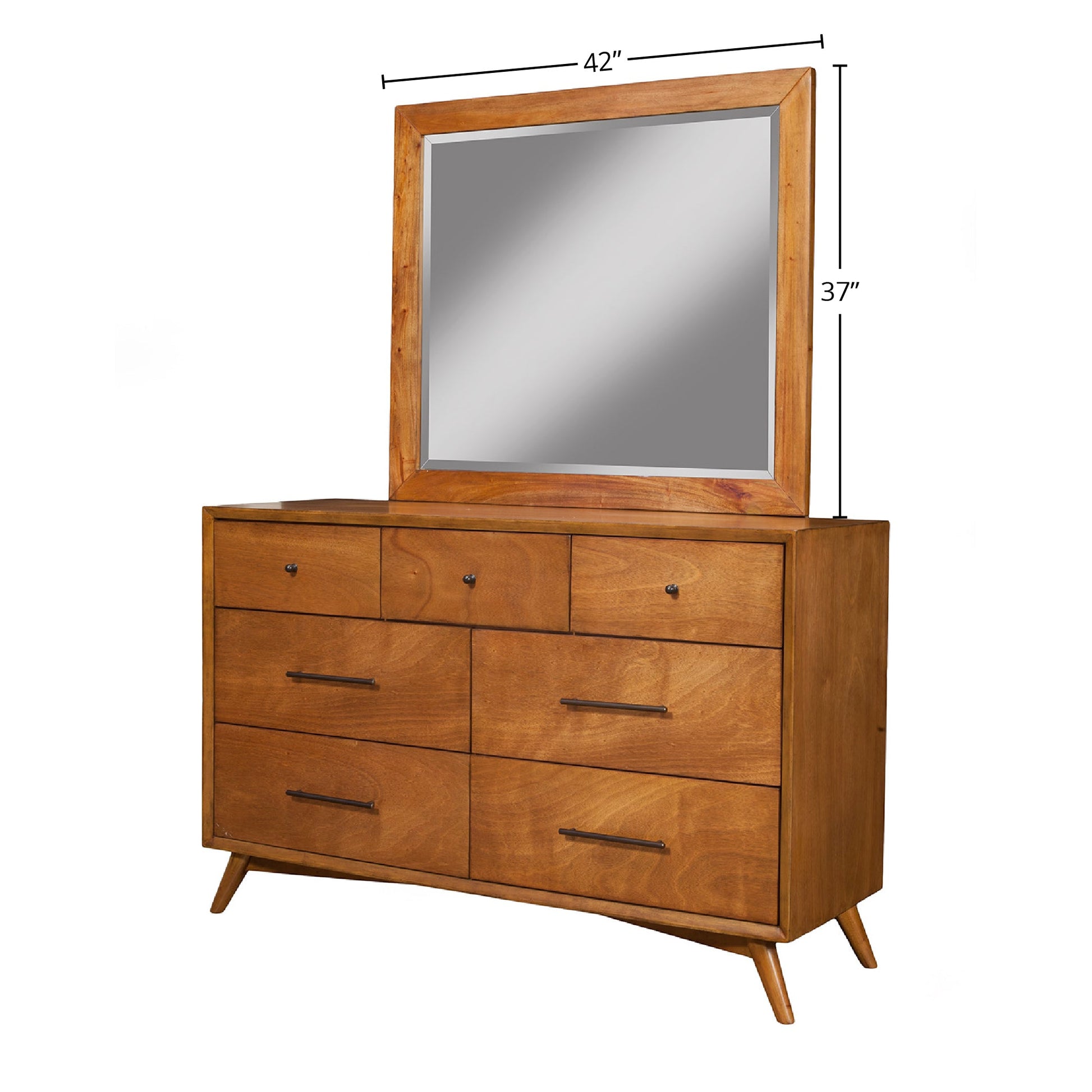 Flynn Mirror, Chestnut with sturdy Mahogany frame, perfect for Mid-Century Modern decor.