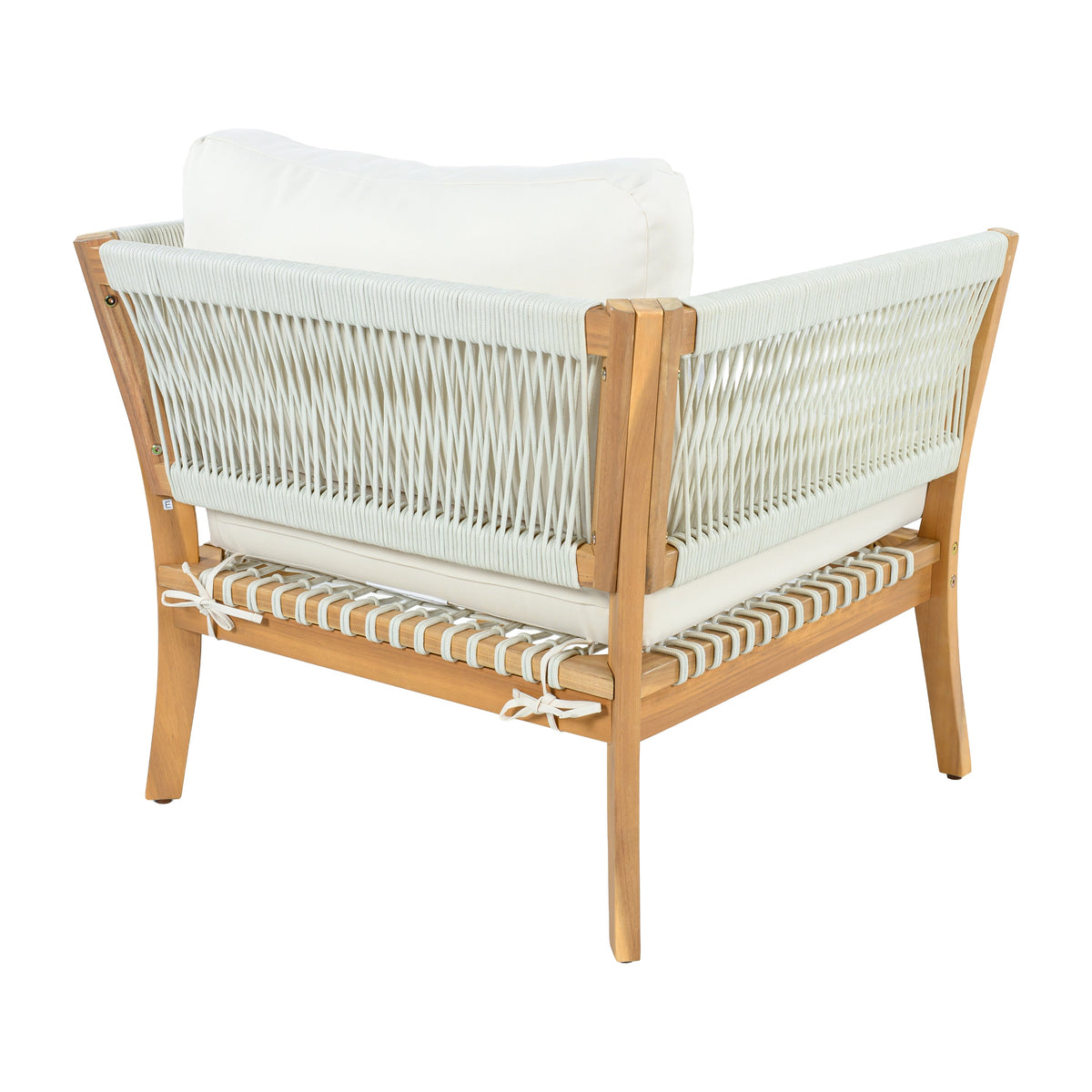 30.3" Outdoor Acacia Wood Patio Chair with Woven Rope Accents