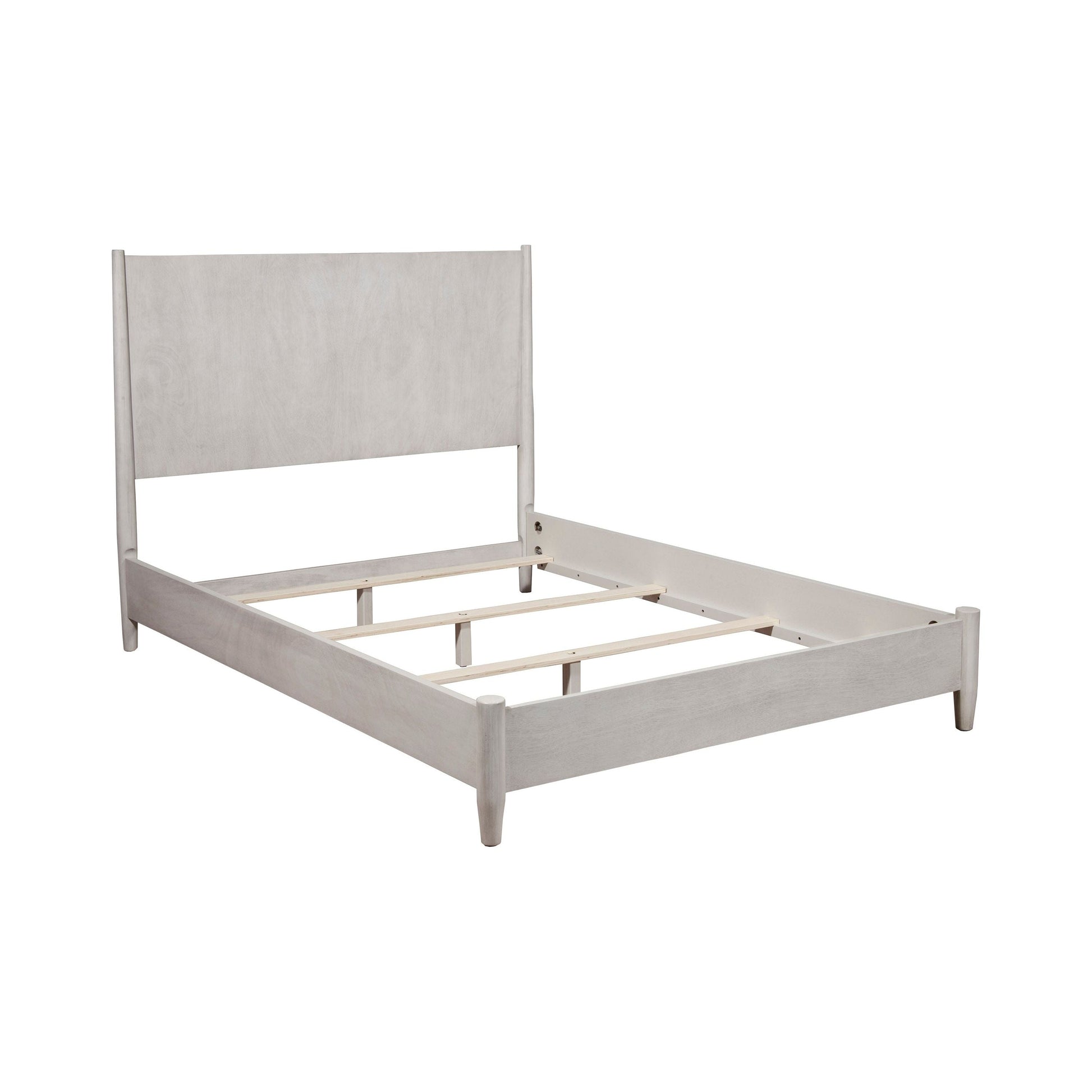 Flynn Panel Bed in Gray showcasing classic Mid-Century Modern design with sturdy mahogany construction.