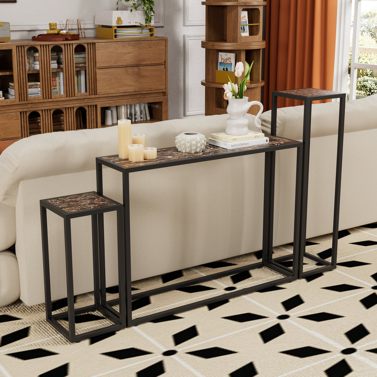 3-Piece Set of Narrow Table - High-End Edge Wrapped Entrance Hall Table