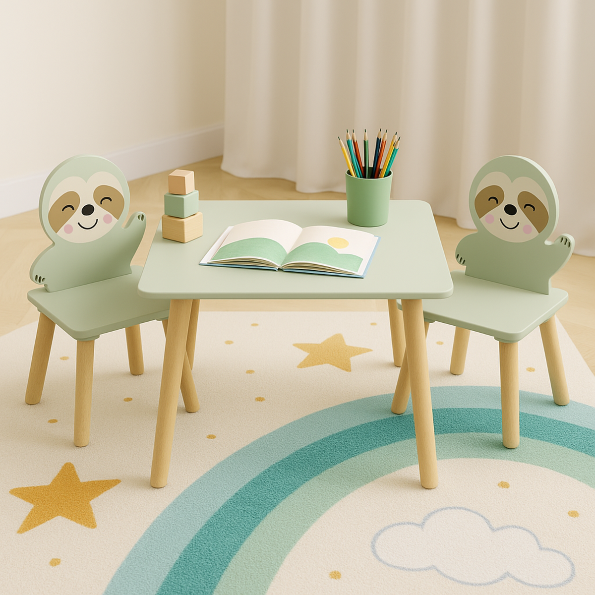 Kids Table and Chair Set with Cute Sloth Chairs