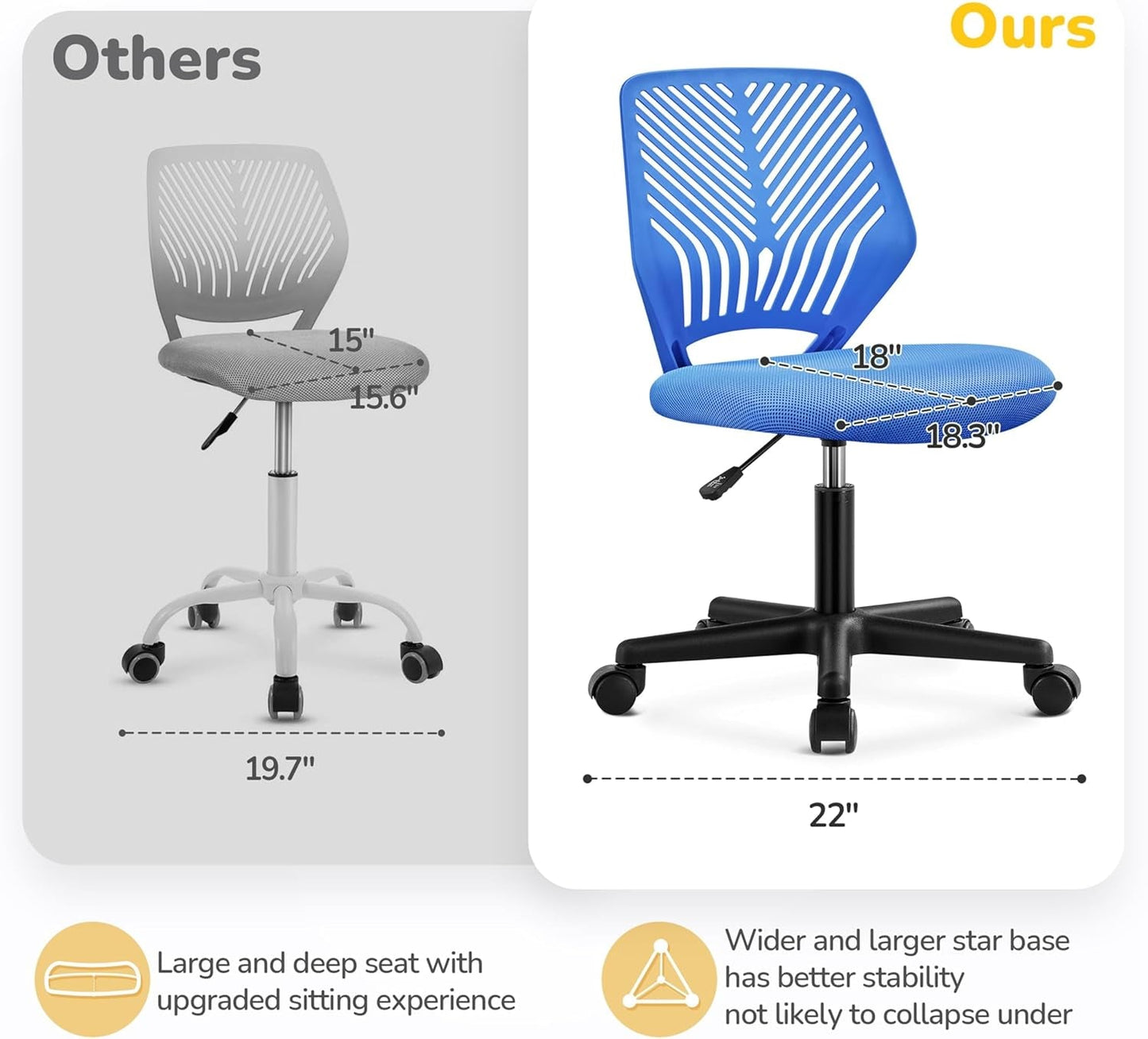 Blue Adjustable Student Desk Chair With Lumbar Support