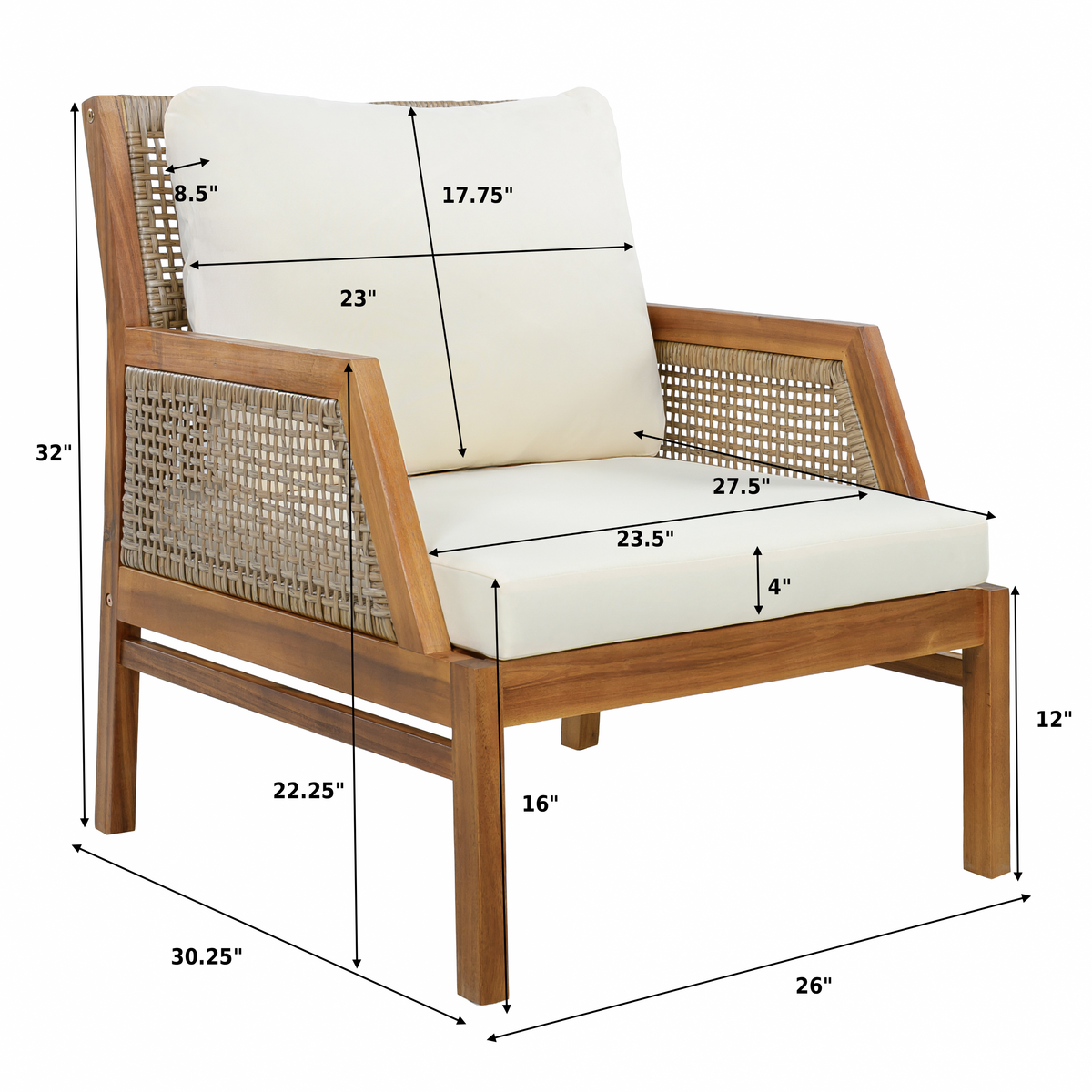 2 Piece Acacia Wood Patio Furniture Club Chair Set
