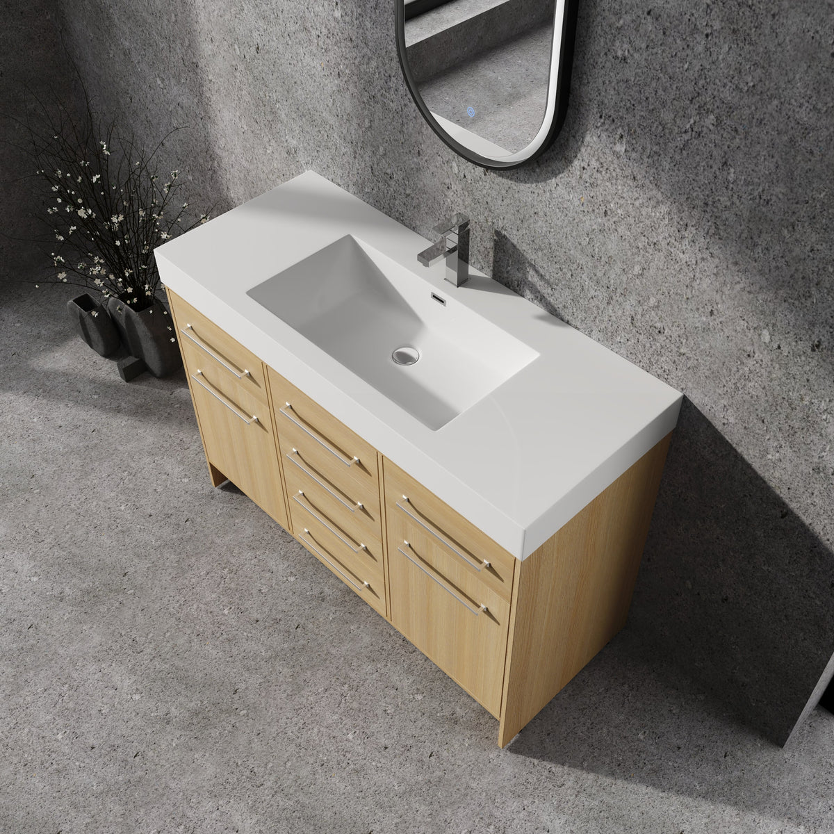 48" Freestanding Bathroom Vanity with Resin Sink, 2 Soft Closing Door & 6 Soft Closing Drawer
