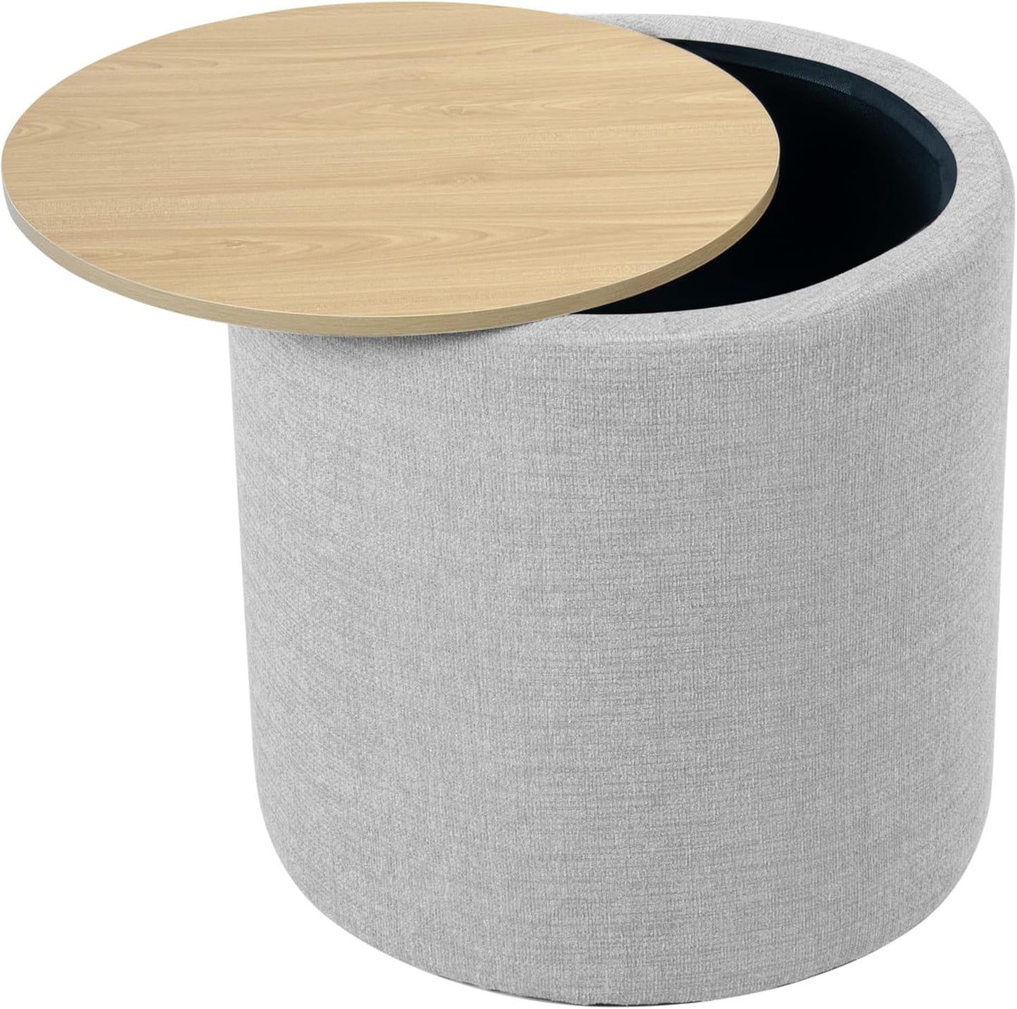 Storage Ottoman 18 Inch Wood Top Gray Textured Fabric