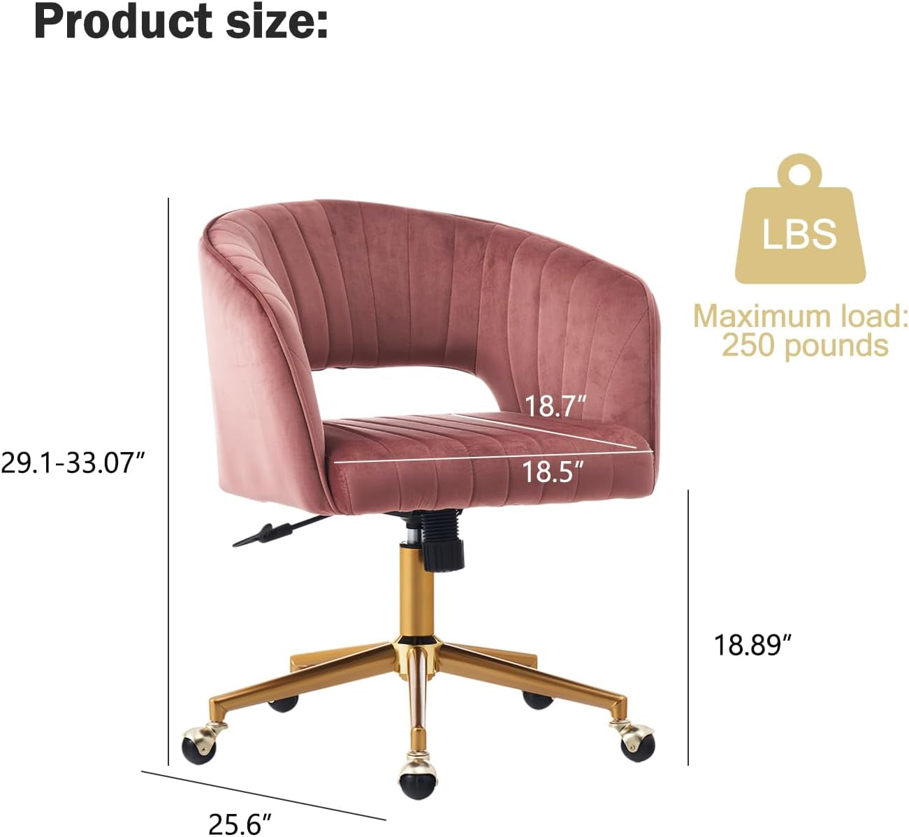 Rose Velvet Office Desk Chair With Ergonomic Design And Swivel Wheels