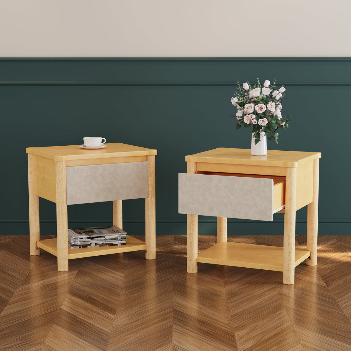 Wood Nightstand Set - Modern Nightstands with Drawer