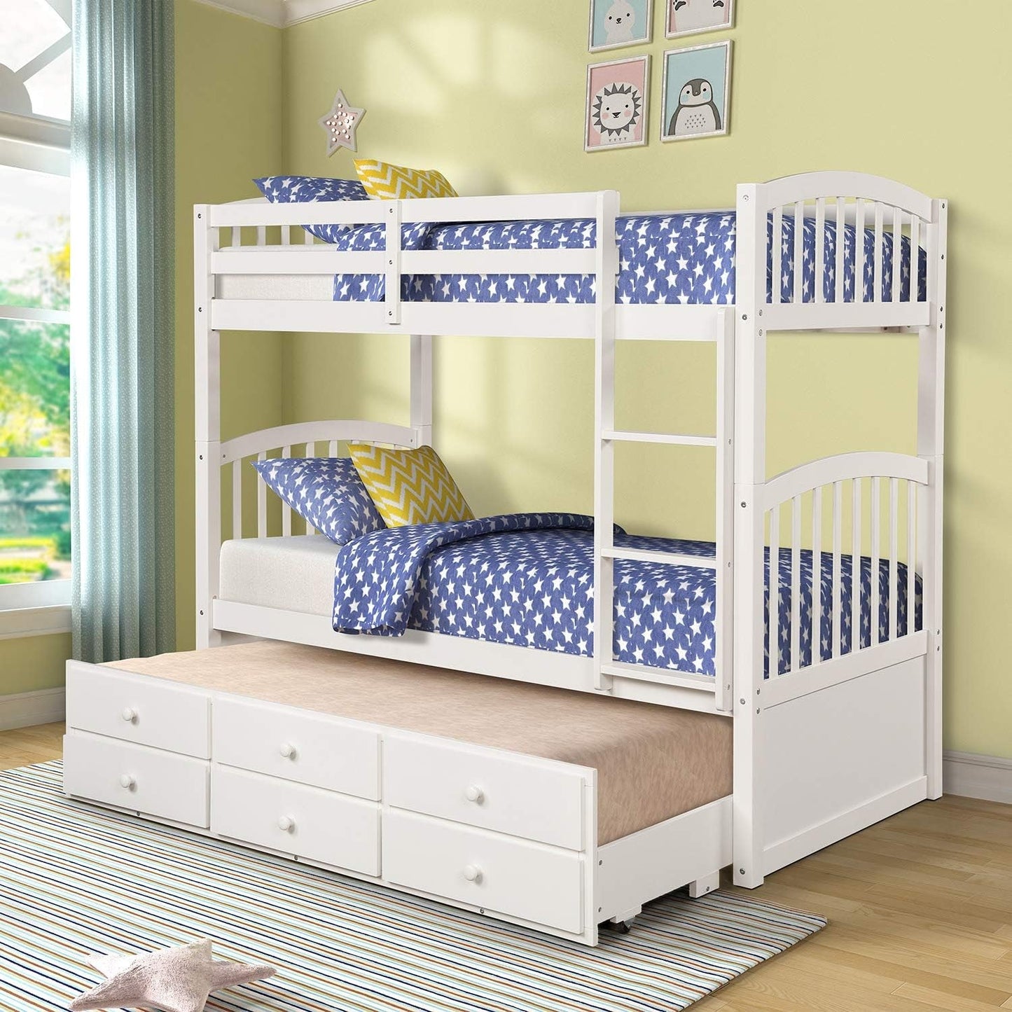 Twin Over Twin Bunk Bed With Trundle And Drawers White