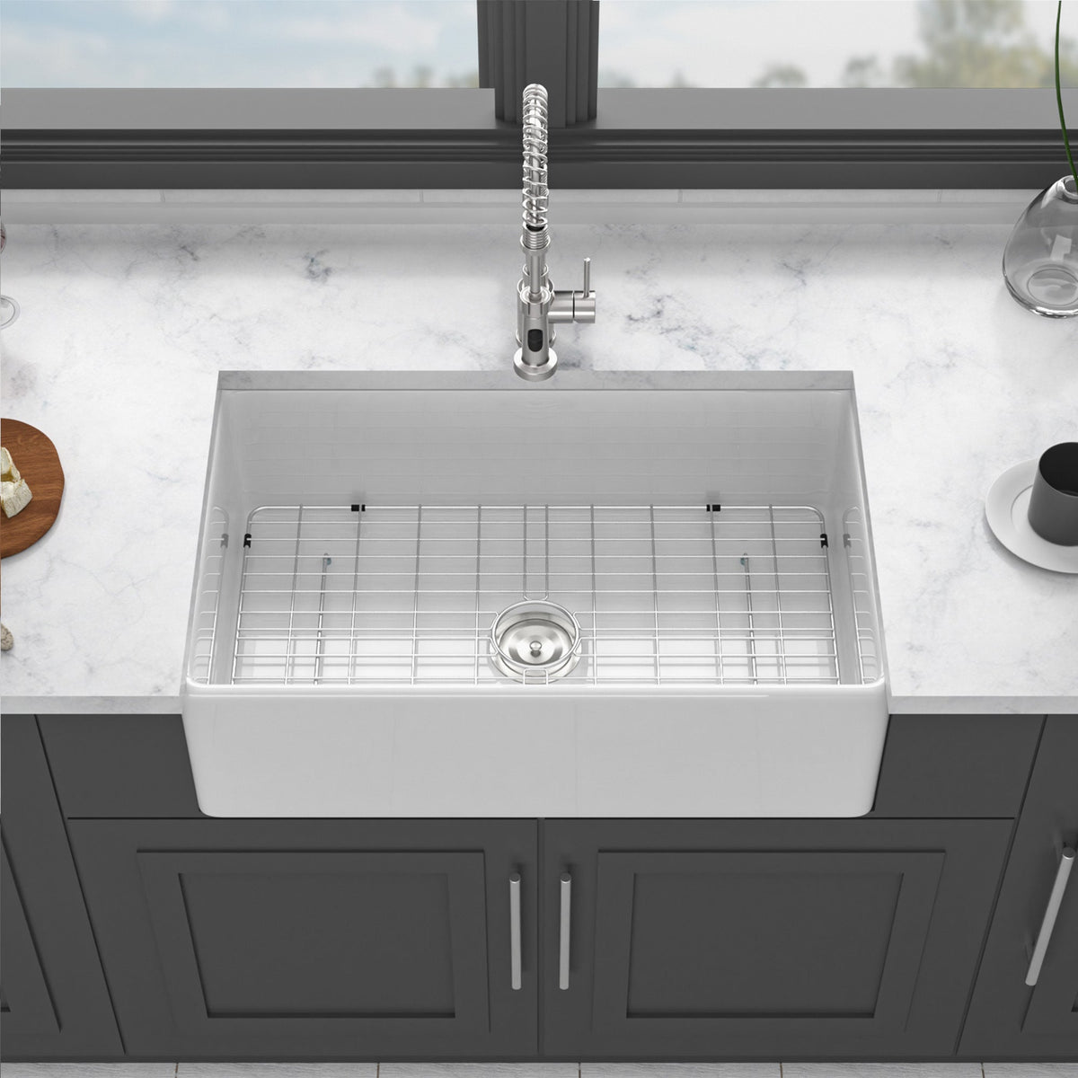 White Kitchen Sink - 33 x 18 x 10 Inch