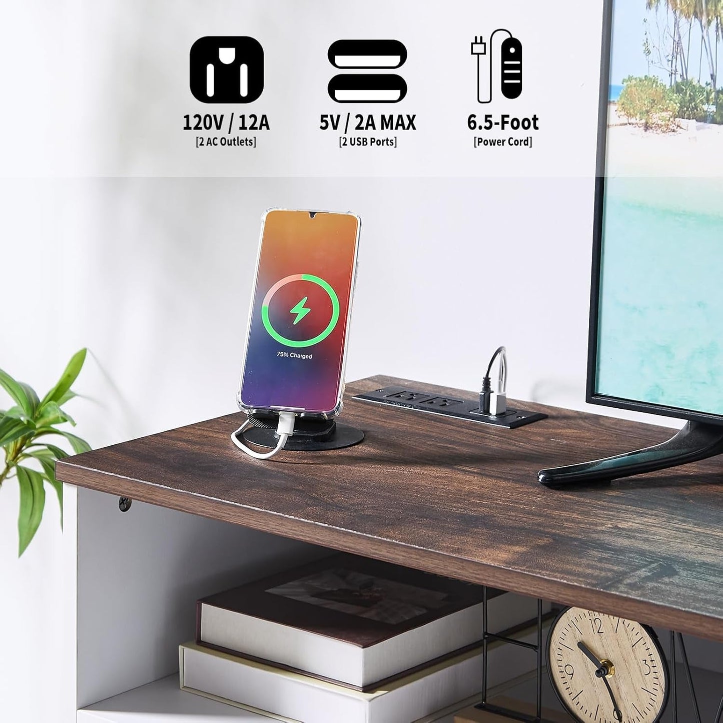 White Wooden Dresser With USB Charge Station For Bedroom