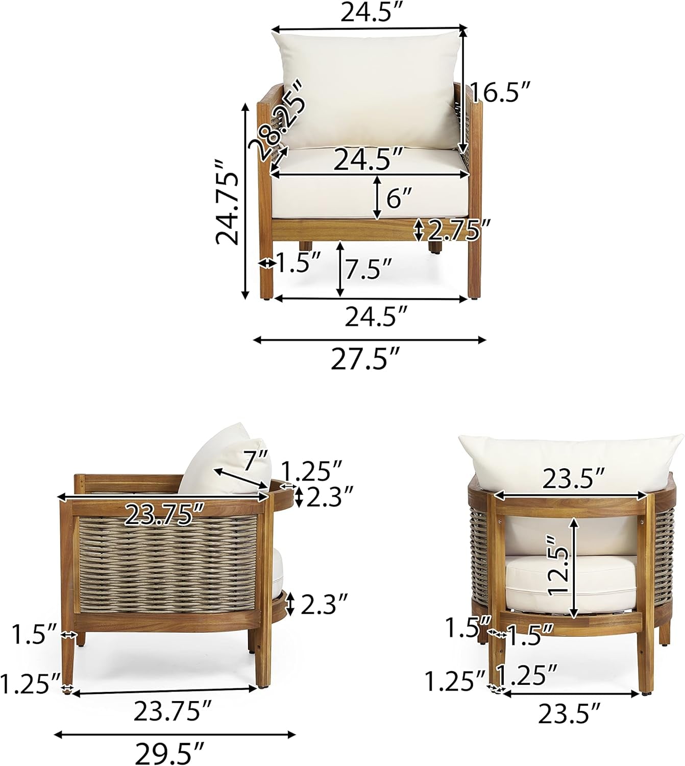 Burchett Outdoor 4 Piece Chat Set Acacia Wood And Wicker Teak Brown Beige