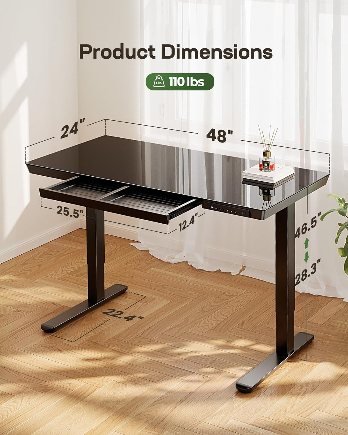 48 Inch Glass Electric Standing Desk With USB Charging