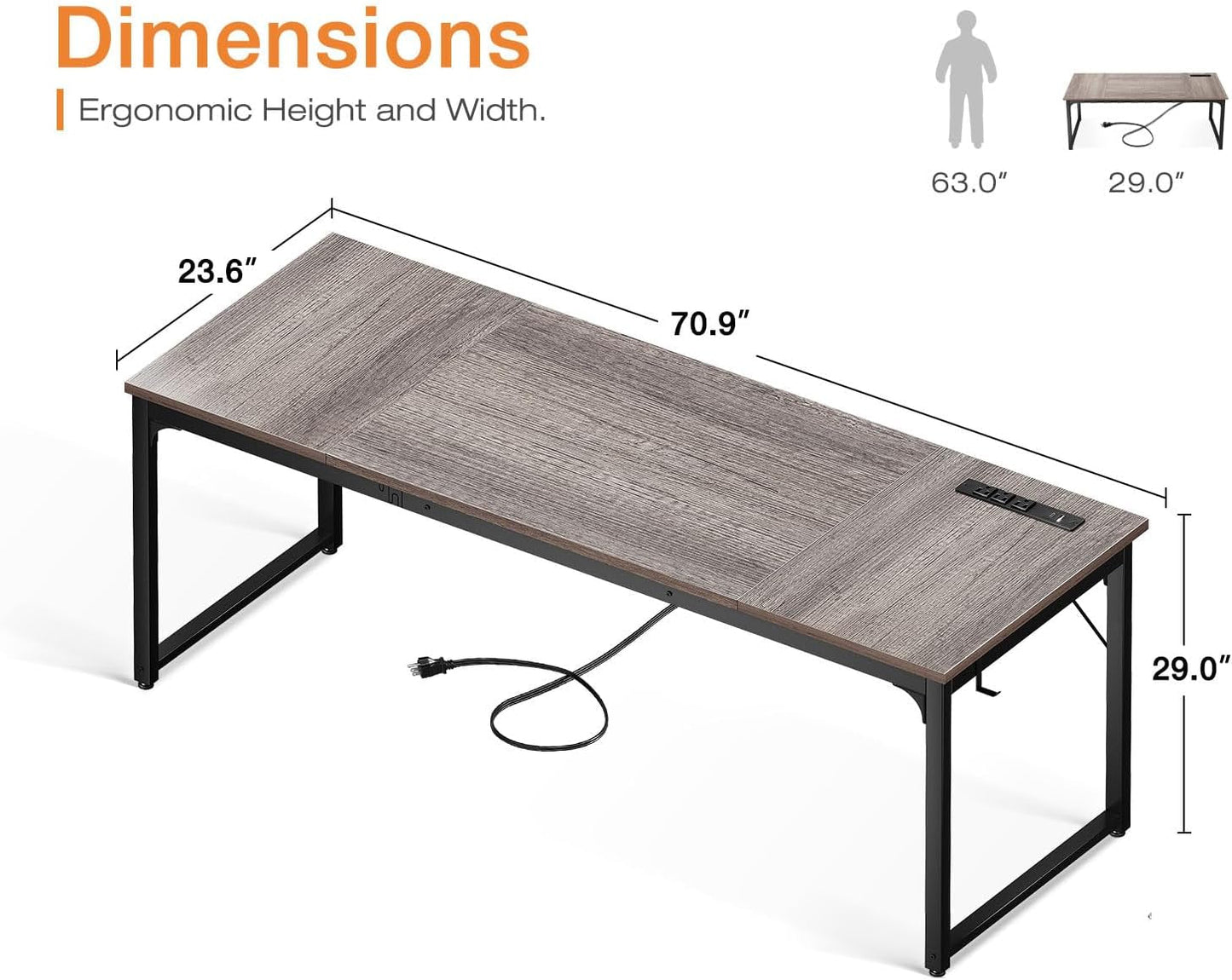 71 Inch Computer Desk With USB Ports For Home Office