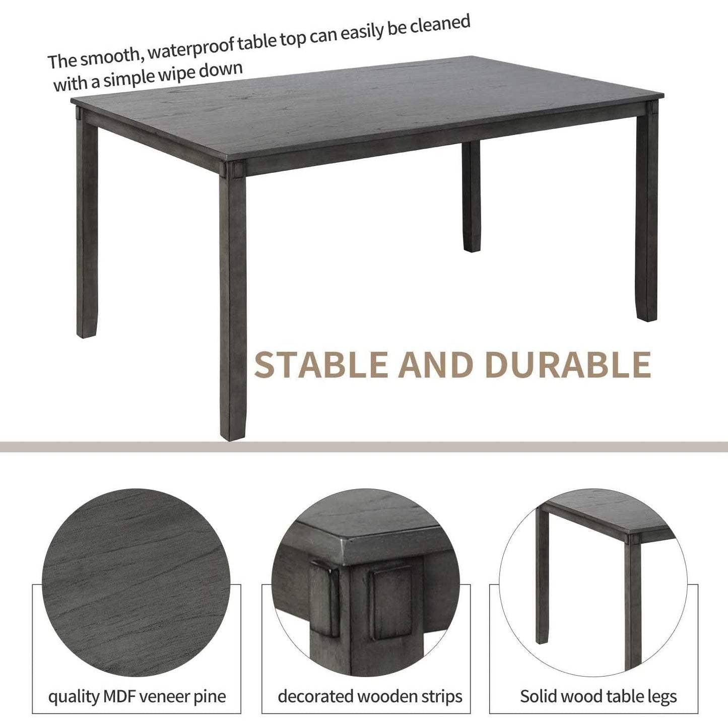 Elegant Grey Rectangular Dining Table Set For Six People