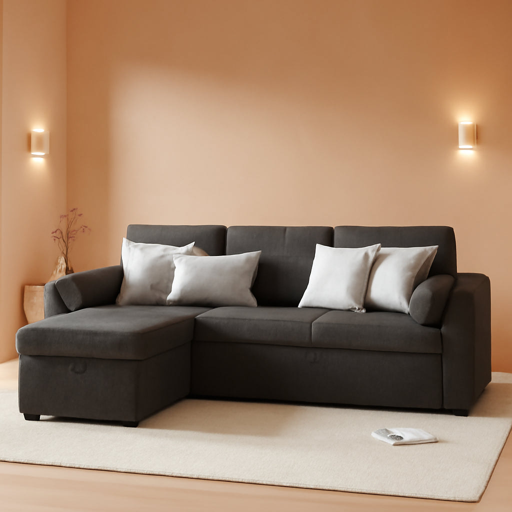 Gray Sectional Sleeper Sofa With Storage Chaise Bed