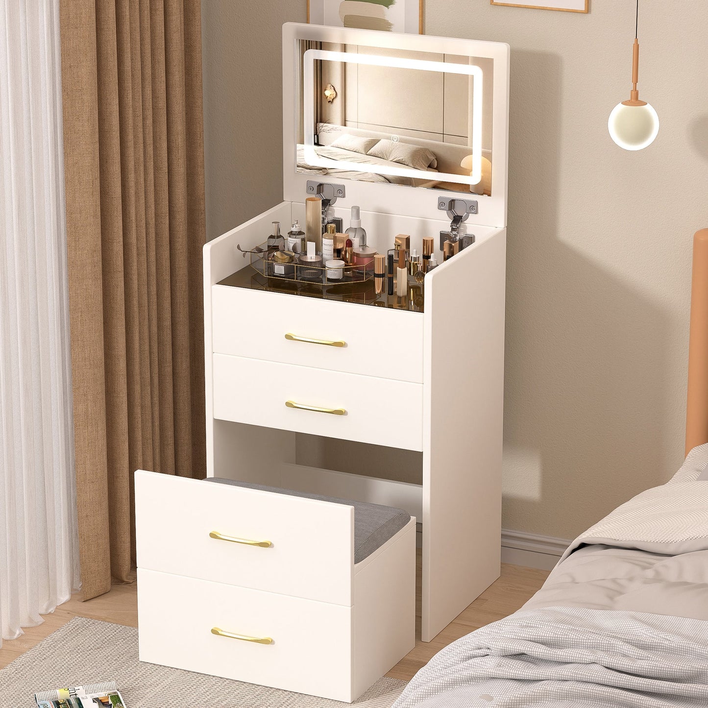 3 in 1 Vanity Desk with Open Top Mirror