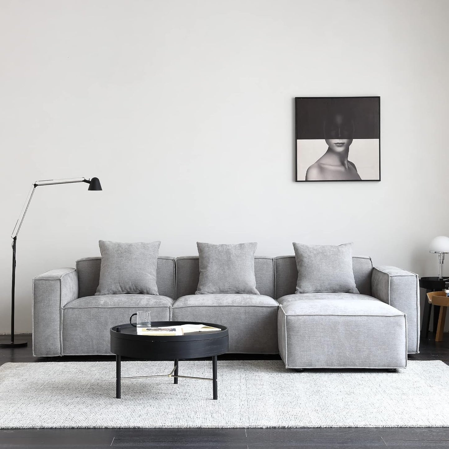 Grey Modular Sectional Sofa Set With Ottoman And Chaise