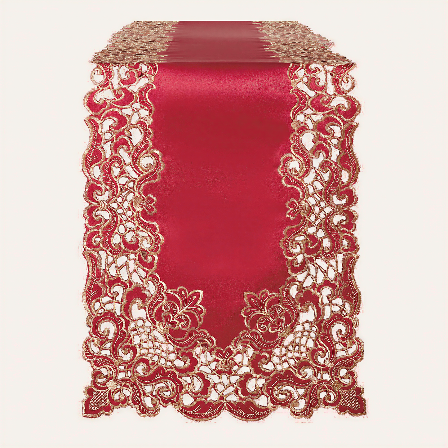 Burgundy Gold Table Runner – Granada Collection Rustic Embroidered Dining Decor 14x108 Inch