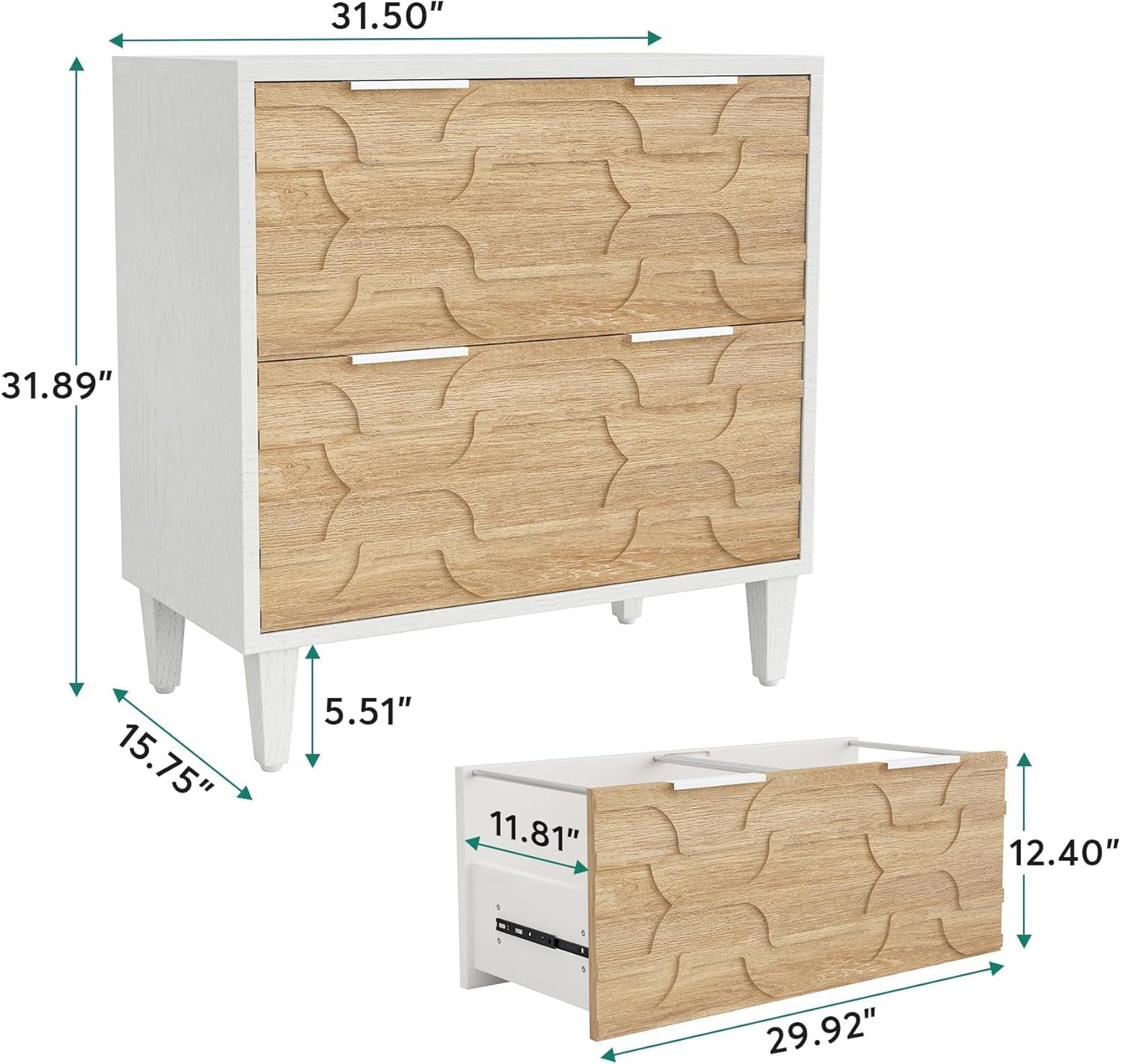 Two Drawer Lateral File Cabinet For A4 Letter And Legal Size Documents White And Walnut Printer Stand