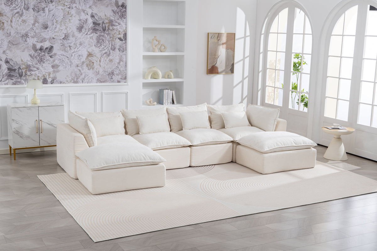 129.8" Width Cloud Couch Oversized Modular Sectional Sofa