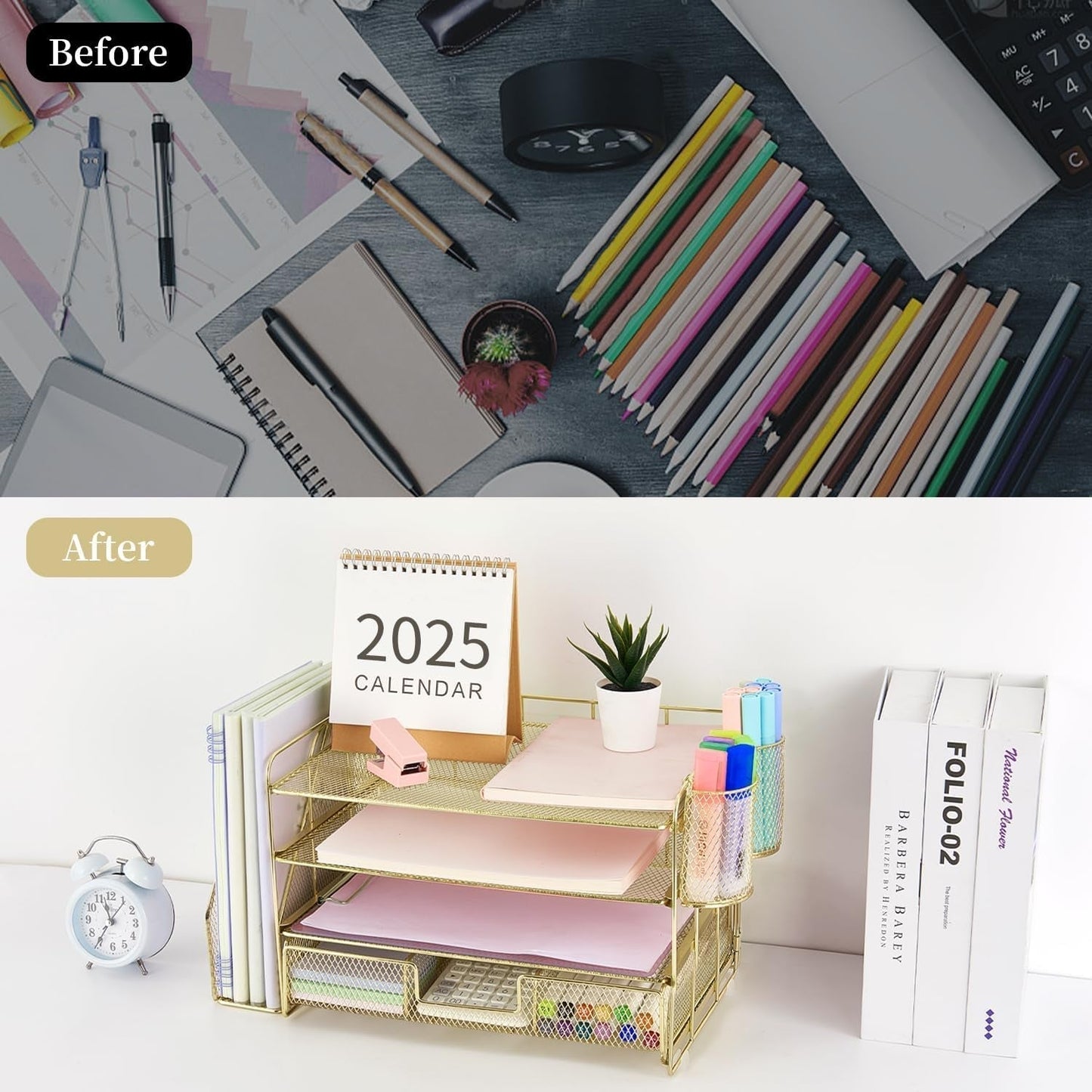 4 Tier Paper Tray Organizer With Drawer For Office Use