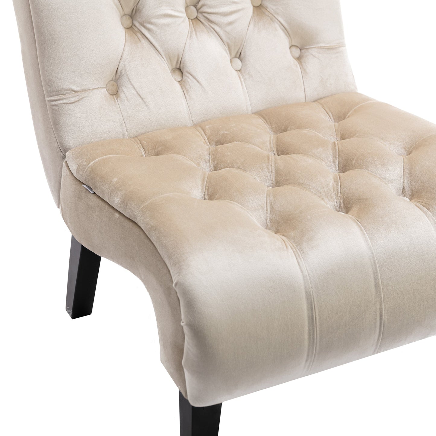 COOLMORE Modern Velvet Armless Accent Living Room Chair / Leisure Chair,Upholstered Fabric Button Comfortable Chair with Wooden Legs for Bedroom, Living Room, Office (Beige Velvet)