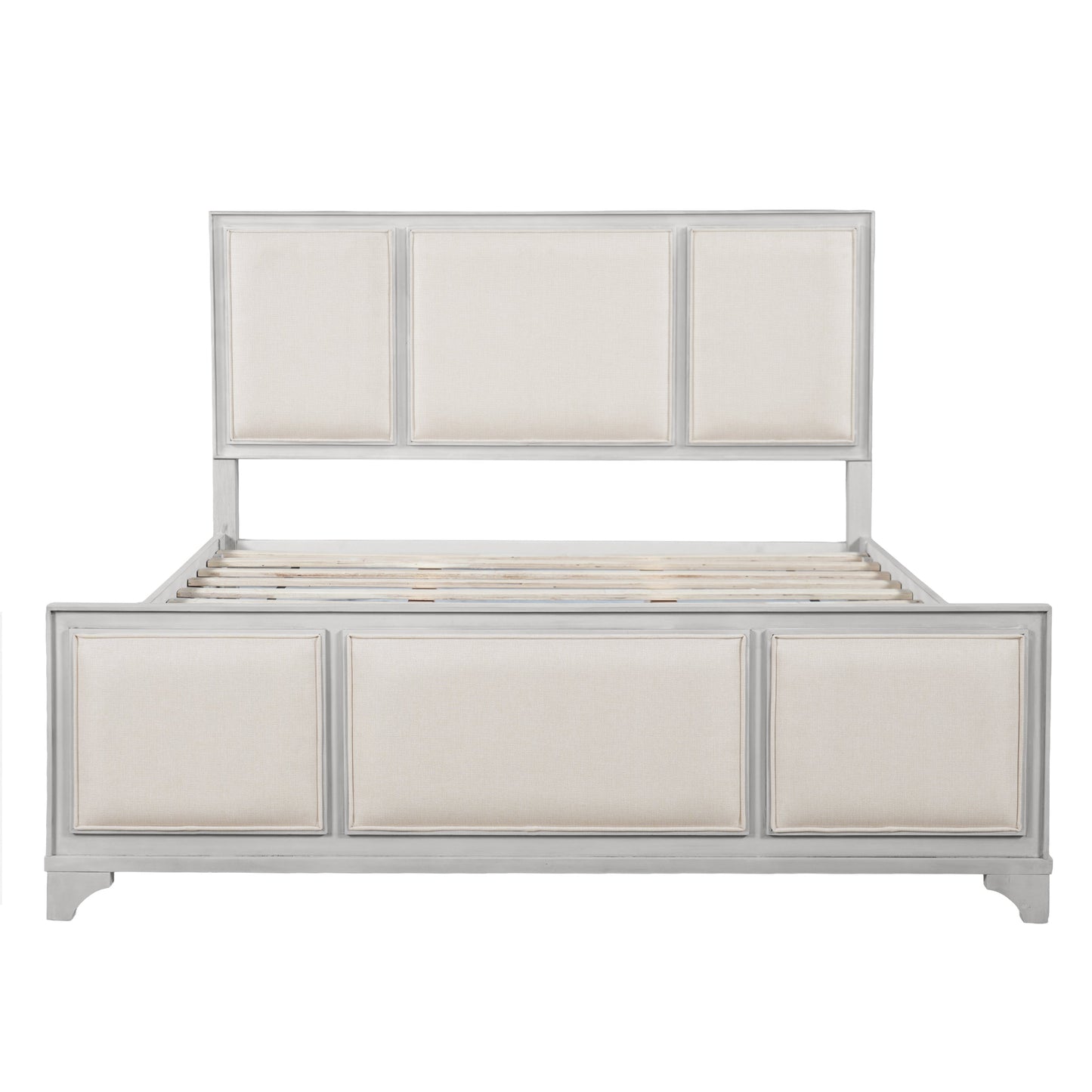 Queen Size Wooden Bed Frame with Upholstered Headboard