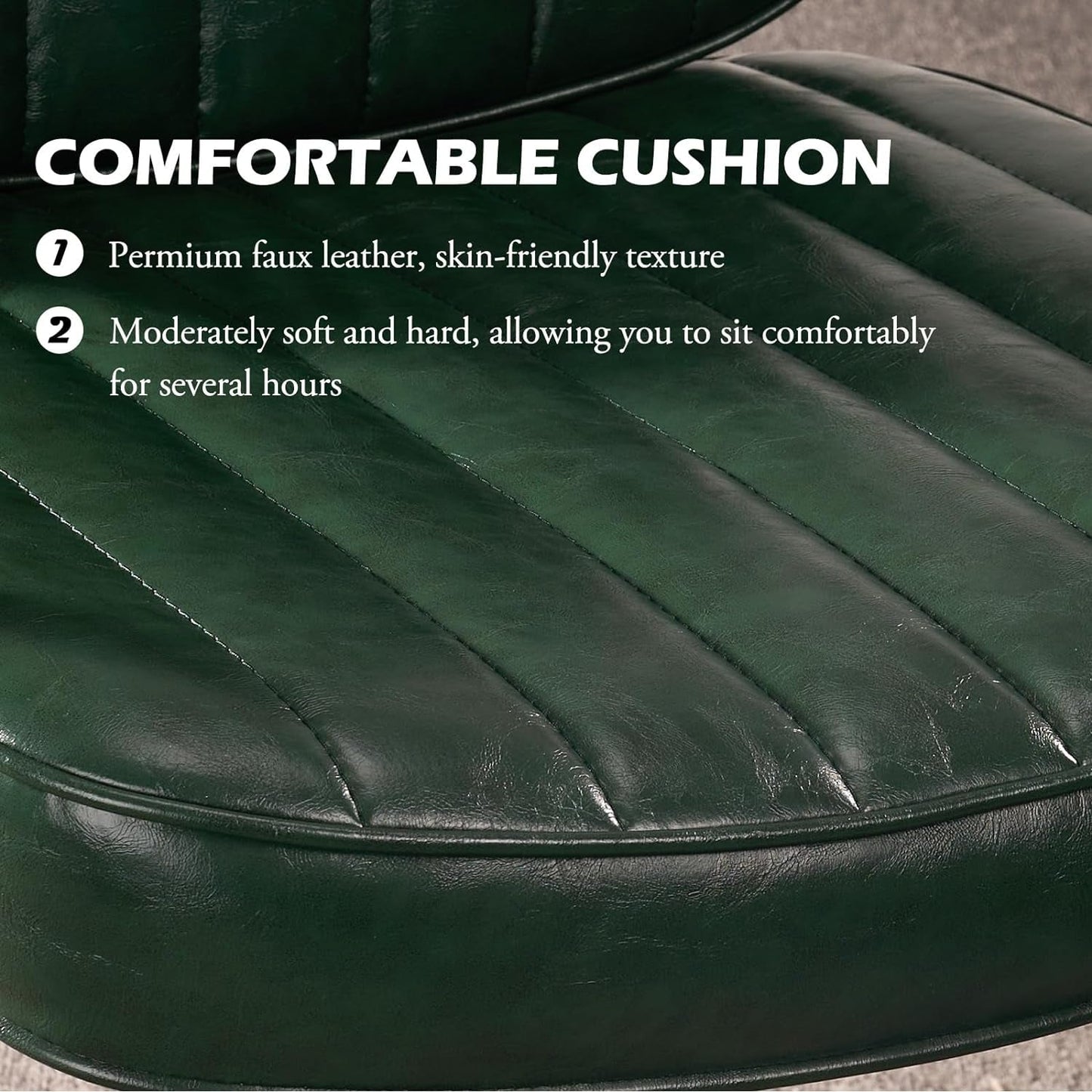 Green Leather Mid Century Office Chair With Wheels And Arms