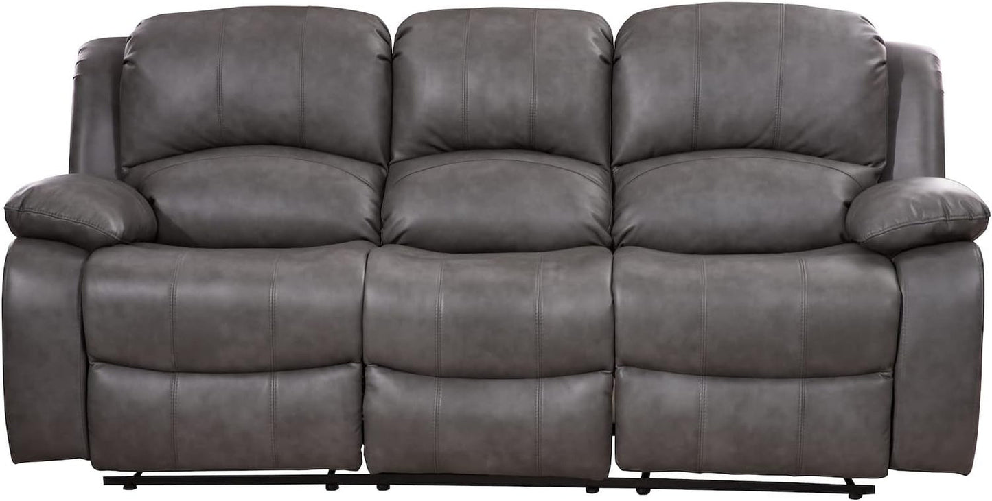 2 Piece Bonded Leather Reclining Sofa Loveseat Set Gray Living Room Furniture Set 8018