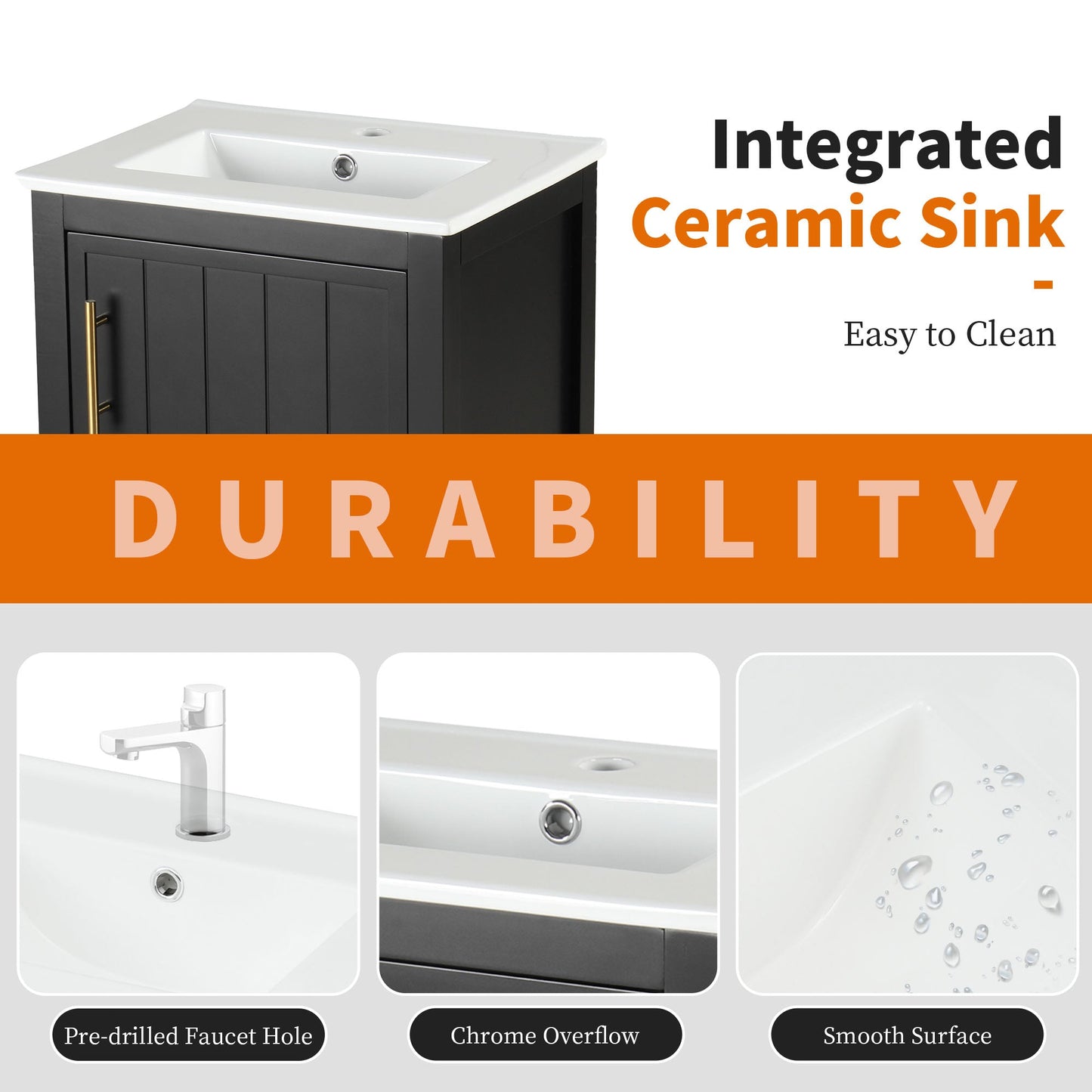 20" Bathroom Vanity with Sink - Black Cabinet