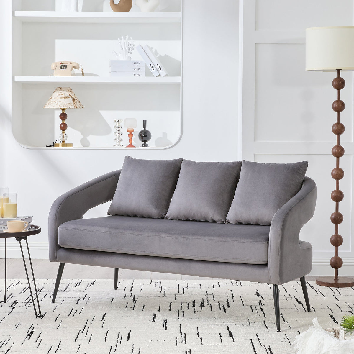 Modern Upholstered Velvet Loveseat Settee with 3 Pillows