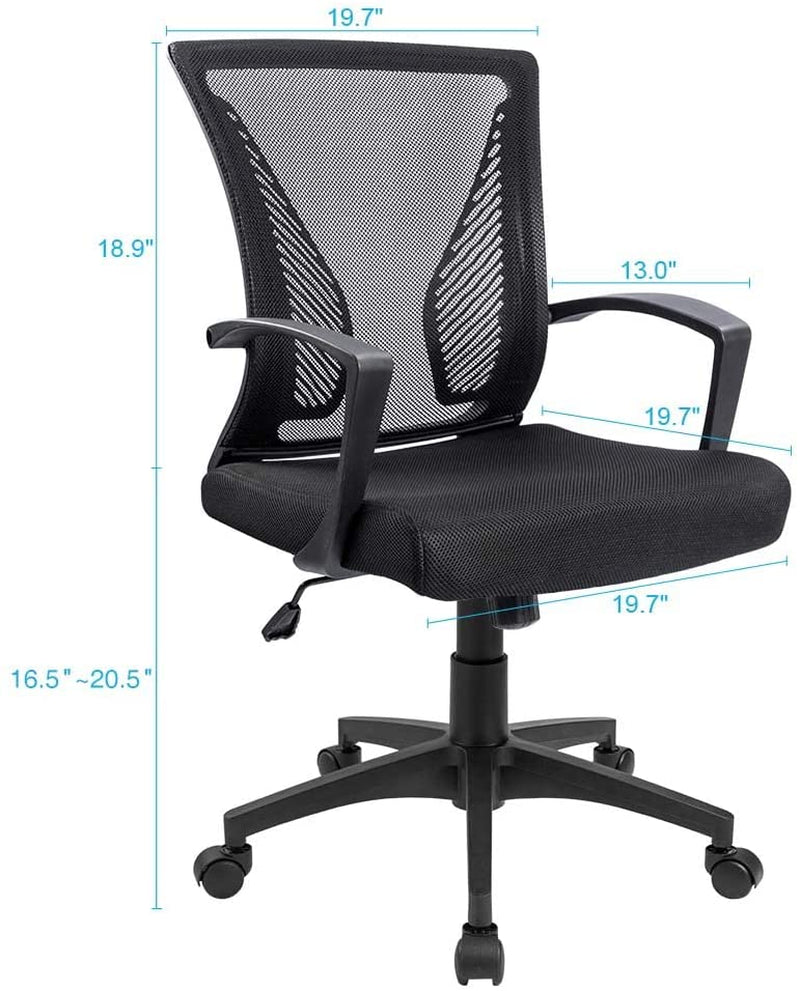 Office Chair Ergonomic Mid Back Mesh Black Lumbar Support